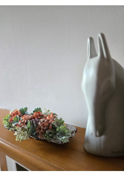 El Yapımı Ağaç Kabuğu Çiçek Aranjmanı – Turuncu & Mor Yapay Çiçekli Masa Üstü Dekor fiyatları