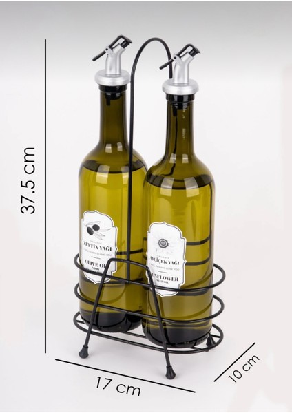 2'li Stantlı Sızdırmaz Kapak Cam Ayçiçek ve Zeytinyağı Etiketli Yağdanlık Seti 800 ml fiyatları