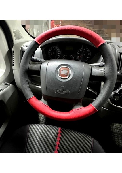 Dikişli Direksiyon Kılıfı Siyah / Kırmızı Deri Siyah Dikişli F.ıat Ducato Fotodaki Için