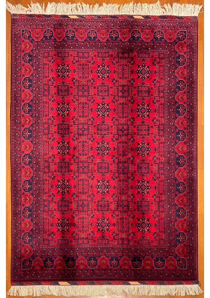 El Dokuma Afgan Halı Yıldız Desenli Ince Dokuma Bordo Renk 3 Metre Kare