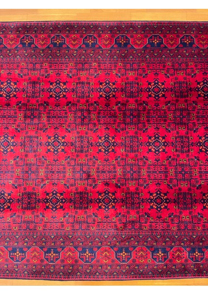 El Dokuma Afgan Halı Yıldız Desenli Ince Dokuma Bordo Renk 3 Metre Kare
