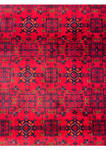 El Dokuma Afgan Halı Yıldız Desenli Ince Dokuma Bordo Renk 3 Metre Kare