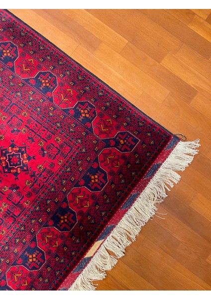 El Dokuma Afgan Halı Yıldız Desenli Ince Dokuma Bordo Renk 3 Metre Kare