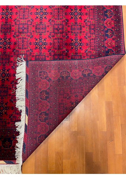 El Dokuma Afgan Halı Yıldız Desenli Ince Dokuma Bordo Renk 3 Metre Kare