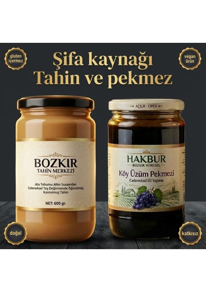 Bozkır Tahin Merkezi Muhteşem Ikili Altın Susam Kavrulmuş Tahin 600GR-KÖY Üzüm Pekmezi 800GR