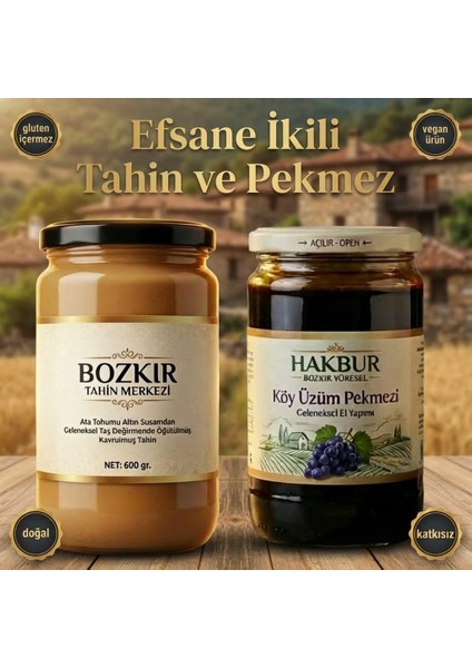 Bozkır Tahin Merkezi Muhteşem Ikili Altın Susam Kavrulmuş Tahin 600GR-KÖY Üzüm Pekmezi 800GR fiyatları