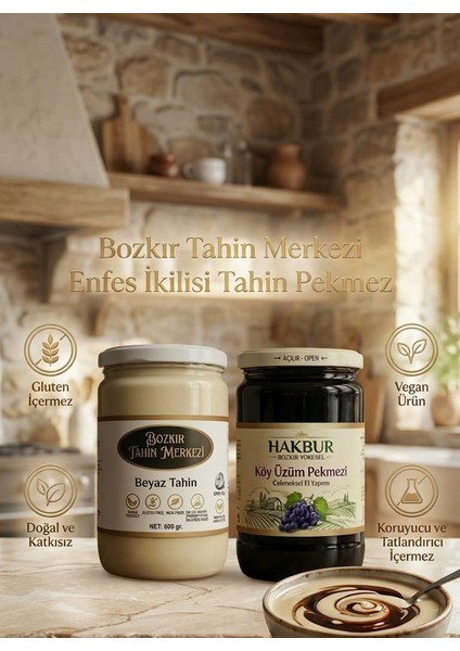 Bozkır Tahin Merkezi Enfes Ikili Beyaz Tahin 600 gr - Köy Üzüm Pekmezi 800 gr (Doğal&katkısız) fiyatları