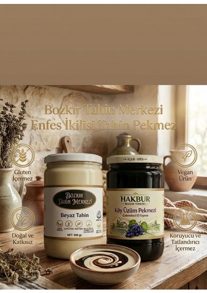 Bozkır Tahin Merkezi Enfes Ikili Beyaz Tahin 600 gr - Köy Üzüm Pekmezi 800 gr (Doğal&katkısız) modelleri