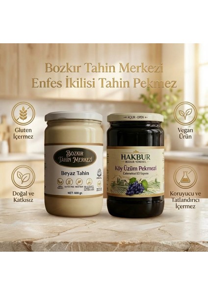 Bozkır Tahin Merkezi Enfes Ikili Beyaz Tahin 600 gr - Köy Üzüm Pekmezi 800 gr (Doğal&katkısız) fırsatları