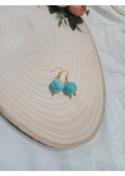 Mavi Parlak Top Küpe