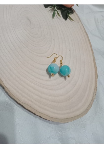 Mavi Parlak Top Küpe modelleri