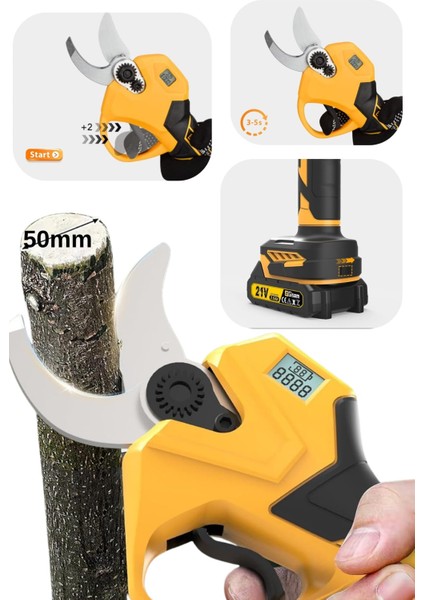 52 mm Dijital Göstergeli Kömürsüz Motor Akülü Bağ Dal Ağaç Kesme Biçme Budama Makinesi Şarjlı Makas fiyatları