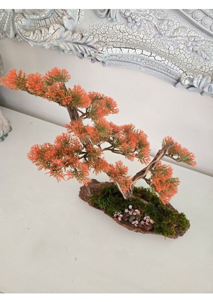 El Yapımı Turuncu Bonsai Ağaç Dekoru – Doğal Ağaç Kabuğu Tabanlı Masaüstü Biblo fırsatları