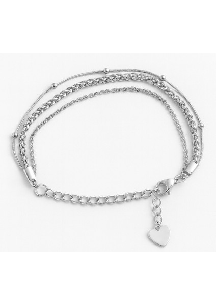 Çelik Bileklik Üç Katmanlı Üç Bağlantılı Zincir Model 0.3 mm Uzunluk 16 cm Unisex cm Gümüş Silver