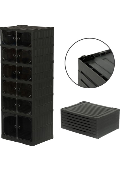 6 Raflı Çok Amaçlı, Geniş, Katlanabilir Dolap, Ayakkabılık ve Raf, Antrasit Gri