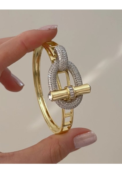 Vıp Tasarım Zirkon Taşlı Kemer Detaylı Gold Bilezik Kelepçe fiyatları
