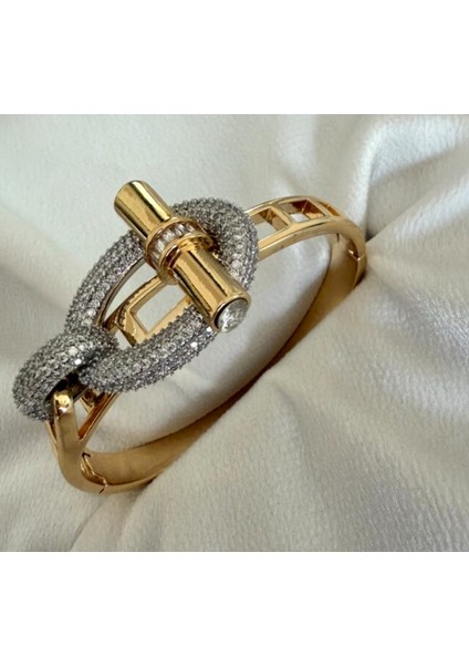 Vıp Tasarım Zirkon Taşlı Kemer Detaylı Gold Bilezik Kelepçe fırsatları