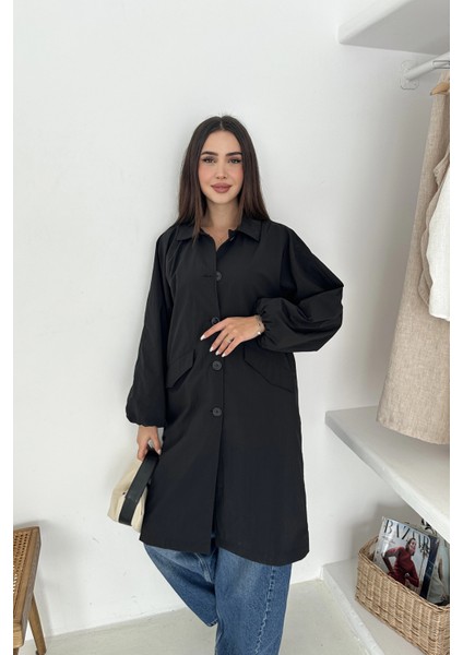 Kadın Astarlı Uzun Trençkot