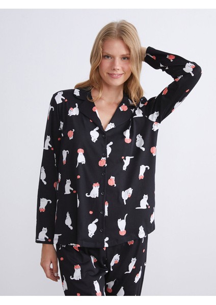 Yeni Sezon Gömlek Yaka Baskılı Kadın Pijama Takımı fiyatları