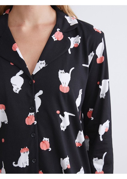 Yeni Sezon Gömlek Yaka Baskılı Kadın Pijama Takımı modelleri