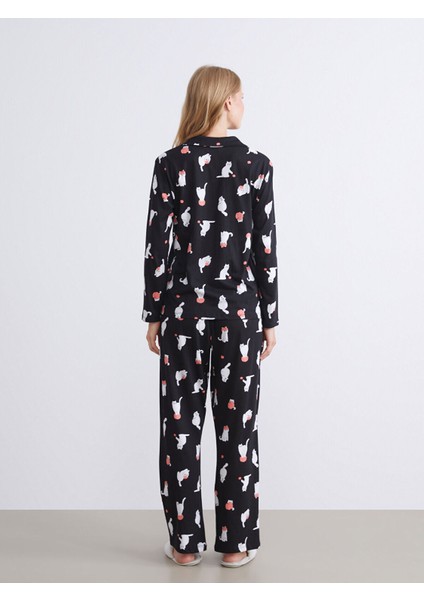 Yeni Sezon Gömlek Yaka Baskılı Kadın Pijama Takımı fırsatları