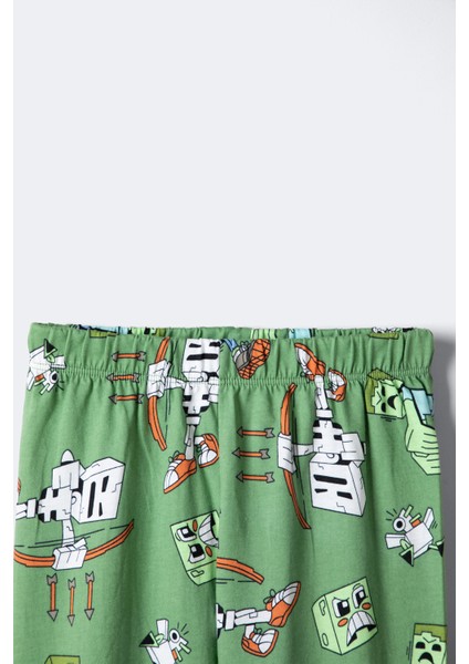Erkek Çocuk Blok Canavarları Desenli Uzun Kollu Pijama Takımı – Yeşil (3–12 Yaş) indirimleri