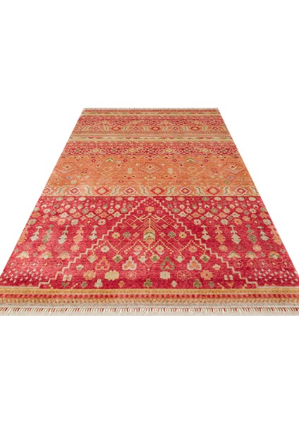 Milas 17 Red Autumn Uşaklı Kadınların Yoğun El Emeği ile Dokuduğu %100 Doğal Tencel Tezgah Halısı