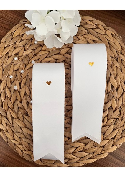 Düğün Nişan Gelin Damat Gold Kalpli Takı Kurdelesi