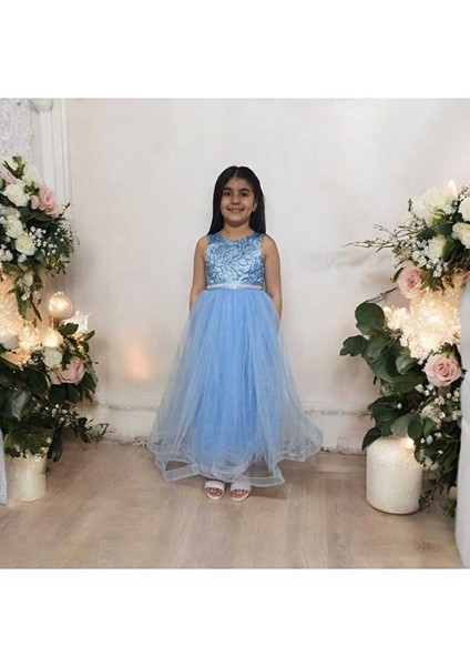 Robası Simli Uzun Kız Çocuk Abiye Elbise fiyatları