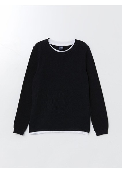 Bisiklet Yaka Dokulu Erkek Çocuk Triko Kazak