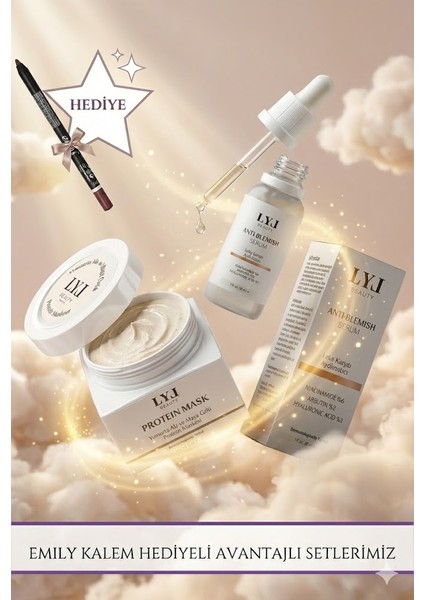 Emily Göz-Dudak Kalem Hediyeli Yumurta Akı ve Maya Özlü Cilt Maskesi Leke Karşıtı Aydınlatıcı Serum Set
