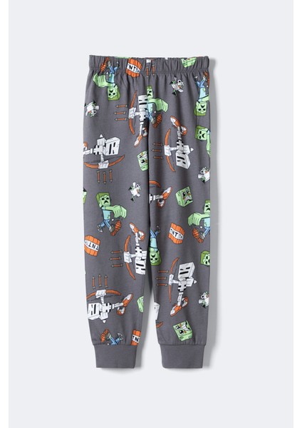 Erkek Çocuk Blok Canavarları Desenli Uzun Kollu Pijama Takımı – Gri (3–12 Yaş) fırsatları