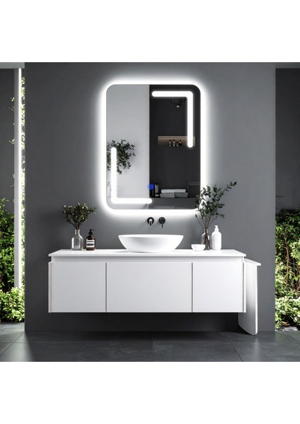 Kaivo Beyaz Led'li Lazer Kumlamalı Lavabo & Banyo Aynası (Dokunmatik Sensörlü)