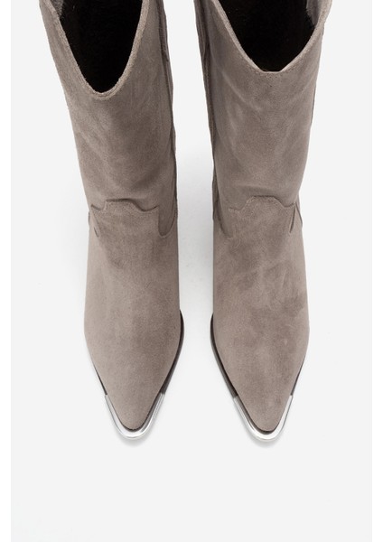 Alvı Vizon Süet Hakiki Deri Metal Detaylı Kadın Western Bot fiyatları