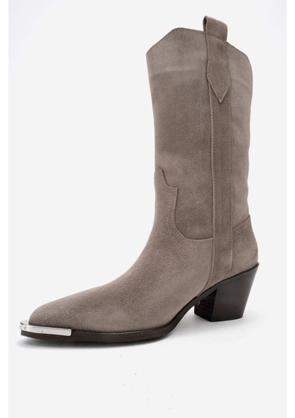 Alvı Vizon Süet Hakiki Deri Metal Detaylı Kadın Western Bot fırsatları