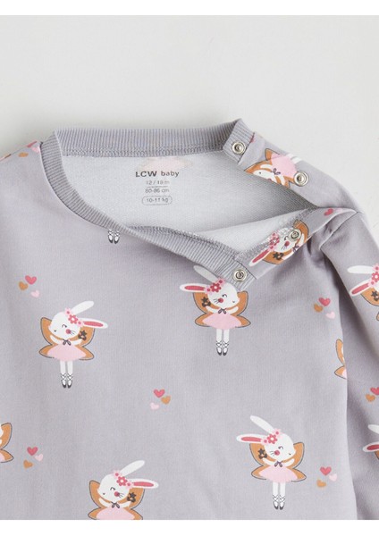 Tavşan Baskılı Kız Bebek Sweatshirt ve Eşofman Altı (W5) fırsatları