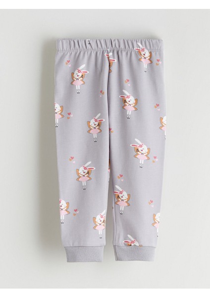 Tavşan Baskılı Kız Bebek Sweatshirt ve Eşofman Altı (W5)