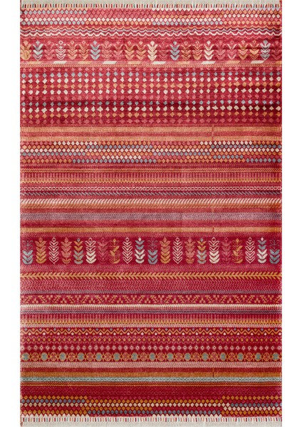 Milas 19 Red Multy Uşaklı Kadınların Yoğun El Emeği ile Dokuduğu %100 Doğal Tencel Tezgah Halısı