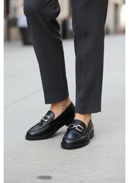 Uzero Loafer Kadın Ayakkabı Kare Tokalı Casual Ayakkabı