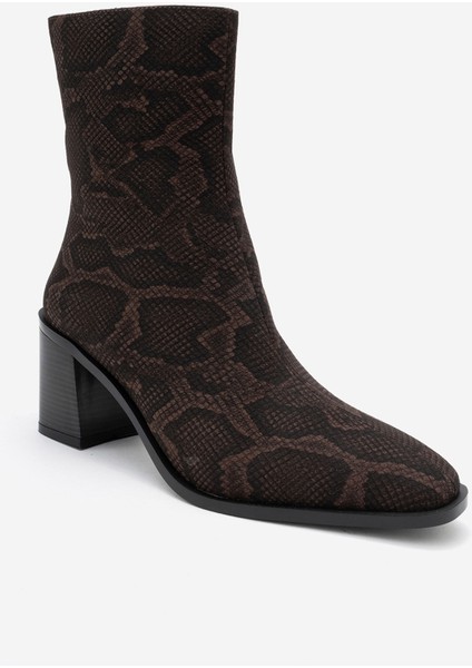 Chara Kahverengi Desenli Kadın Kalın Topuklu Bot modelleri