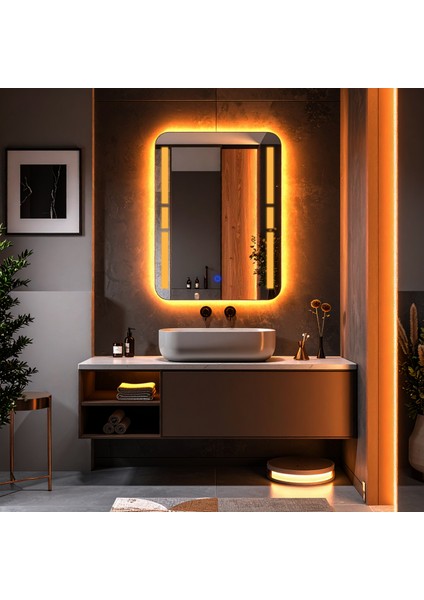 Drayno Amber Led'li Lazer Kumlamalı Lavabo & Banyo Aynası (Dokunmatik Sensörlü)