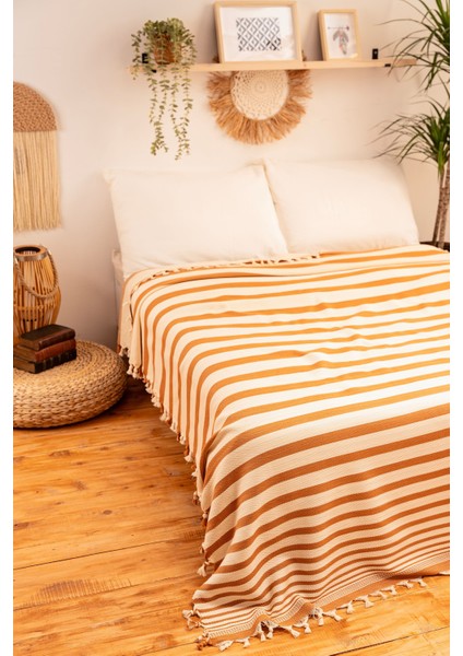 %100 Pamuk Çift Kişilik Püsküllü Pike, Yatak Örtüsü 200X240 cm