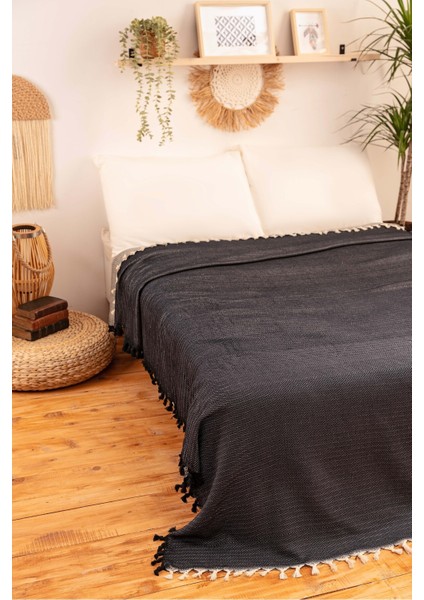 %100 Pamuk Çift Kişilik Püsküllü Pike, Yatak Örtüsü 240X260CM