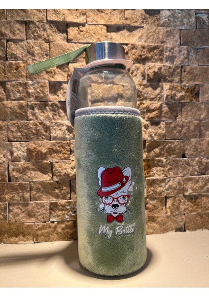 Cam Suluk Figürlü Renkli Peluş Matara Suluk My Bottle 500 ml Sağlıklı
