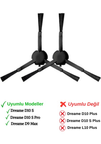 Dreame Bot D10S,D10S Pro Uyumlu Siyah Yan Fırça Yedek Parça Seti-2 Adet