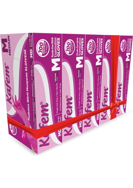 Pembe Nitril Eldiven Pudrasız (M) 100 Lü x 5 Paket