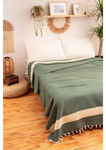 %100 Pamuk Çift Kişilik Püsküllü Pike, Yatak Örtüsü 160X220 cm