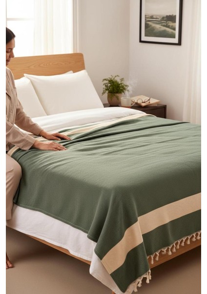 %100 Pamuk Çift Kişilik Püsküllü Pike, Yatak Örtüsü 160X220 cm