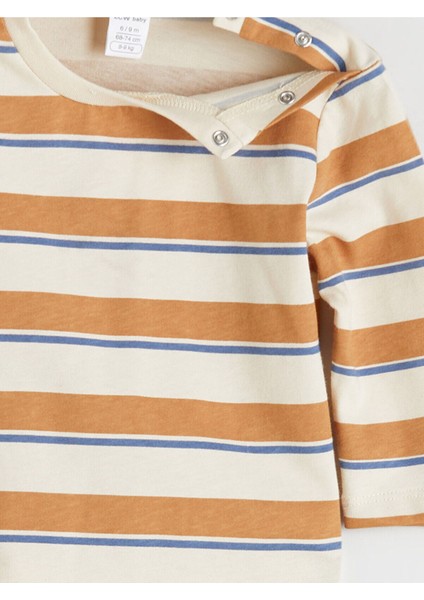 Bisiklet Yaka Uzun Kollu Çizgili Erkek Bebek Tişört ve Eşofman Altı 2'li
