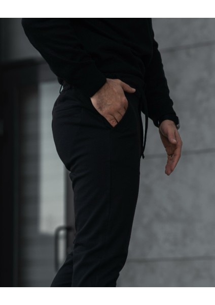 Jagger Erkek Pantolon Likralı Bağcık Detaylı Klasik Erkek Jogger Kumaş Pantolon